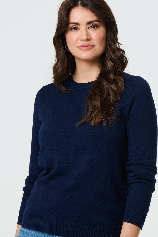 Navy | Embroidered Texture Long Sleeve Jumper
