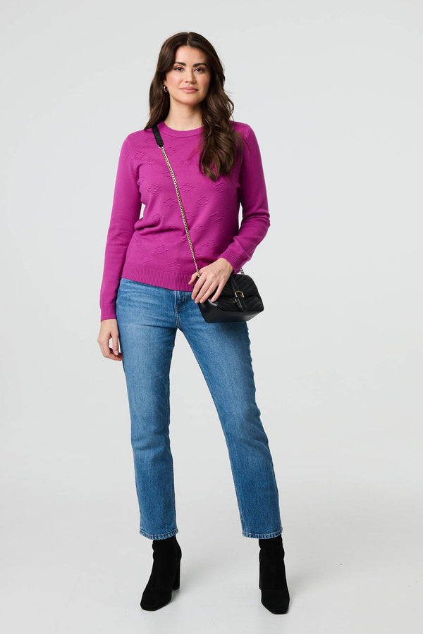 Purple | Embroidered Texture Long Sleeve Jumper