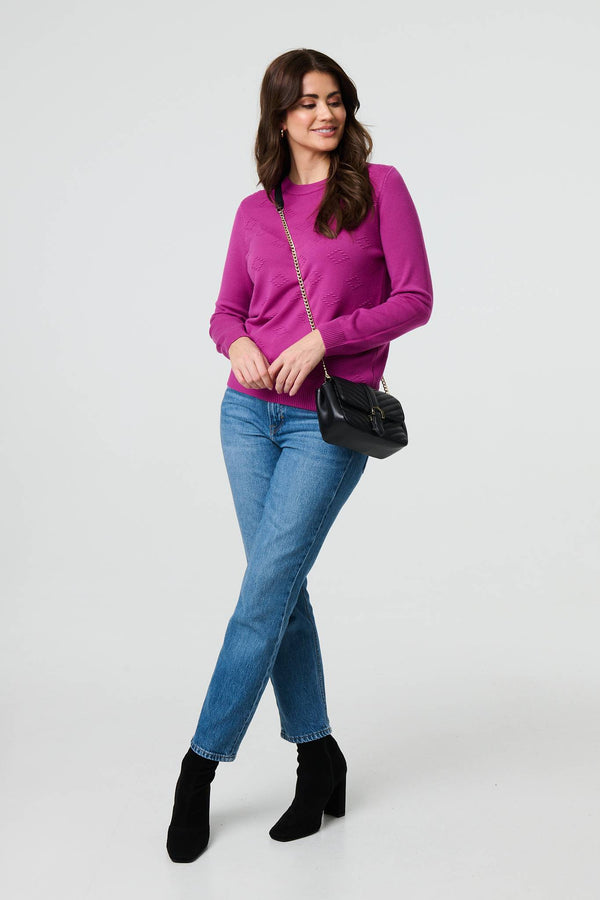 Purple | Embroidered Texture Long Sleeve Jumper