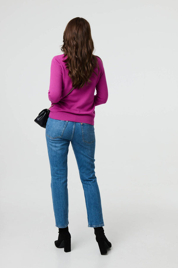 Purple | Embroidered Texture Long Sleeve Jumper