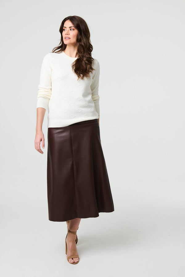 White | Embroidered Texture Long Sleeve Jumper
