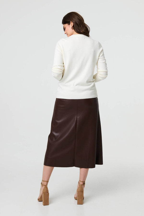 White | Embroidered Texture Long Sleeve Jumper