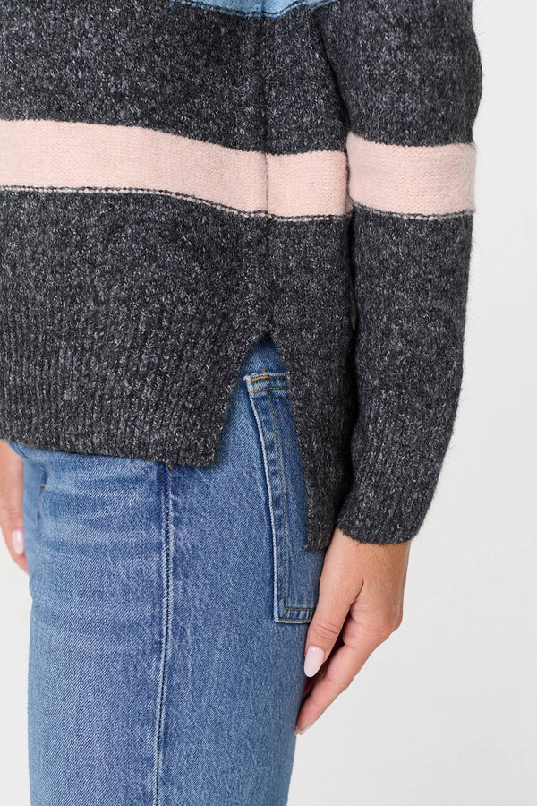 Black | Striped High Neck Boxy Jumper