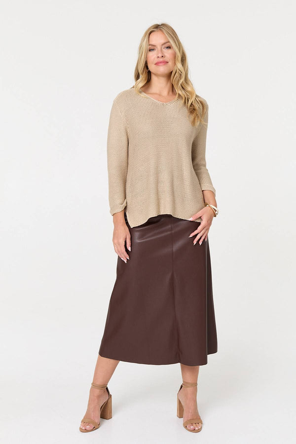 Beige | Mesh Texture 3/4 Sleeve Relaxed Top