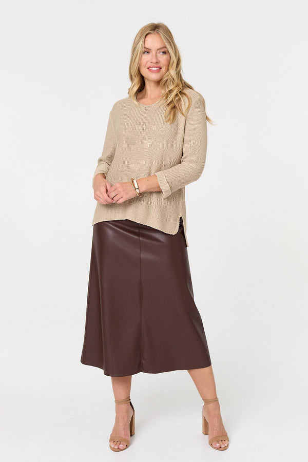 Beige | Mesh Texture 3/4 Sleeve Relaxed Top