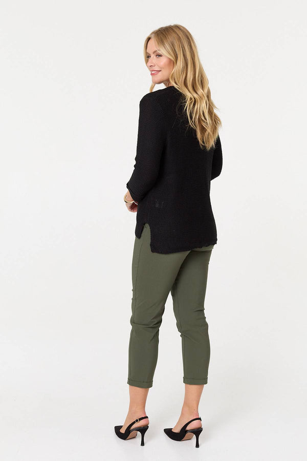Black | Mesh Texture 3/4 Sleeve Relaxed Top