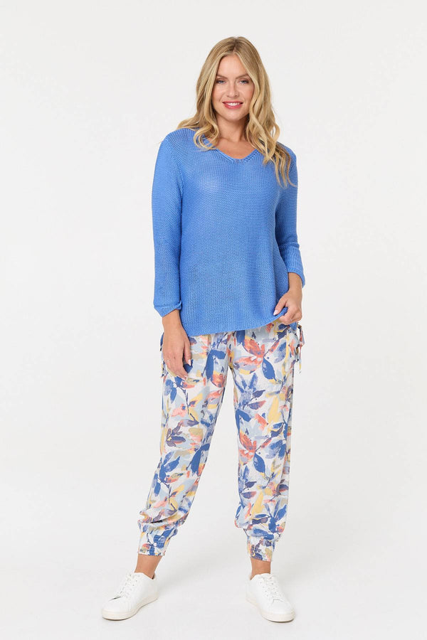 Blue | Mesh Texture 3/4 Sleeve Relaxed Top