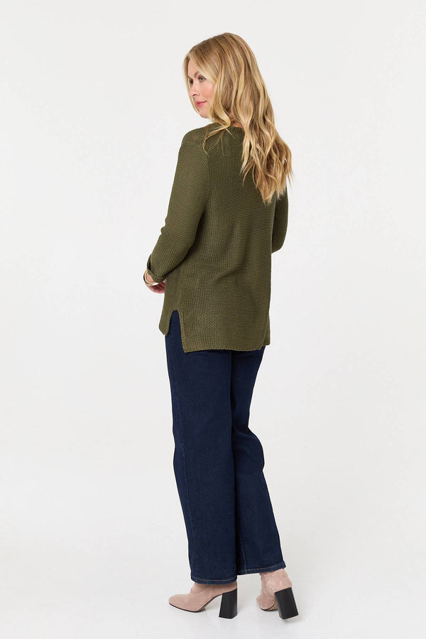 Khaki | Mesh Texture 3/4 Sleeve Relaxed Top