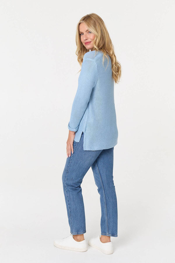 Light Blue | Mesh Texture 3/4 Sleeve Relaxed Top