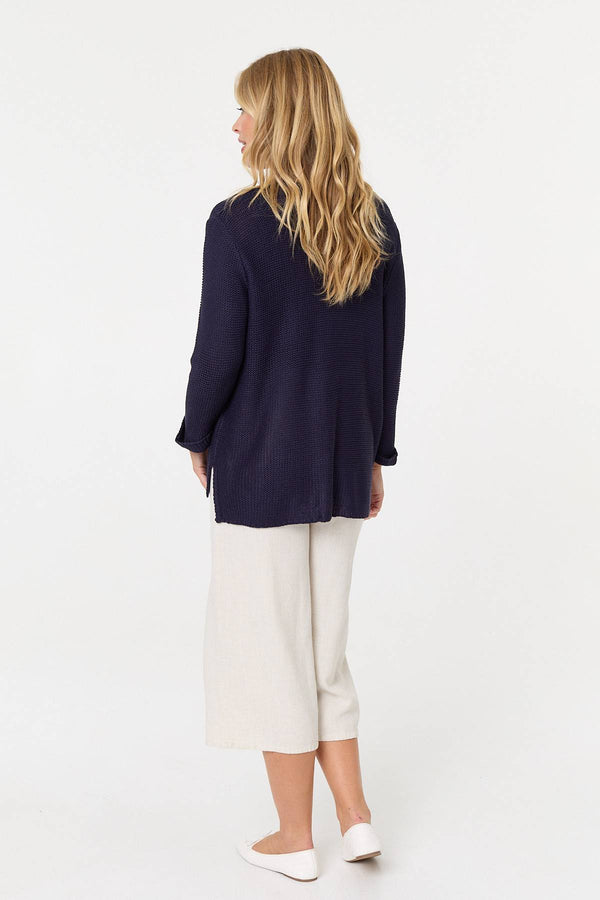 Navy | Mesh Texture 3/4 Sleeve Relaxed Top