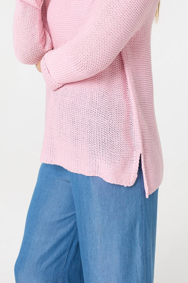 Pink | Mesh Texture 3/4 Sleeve Relaxed Top