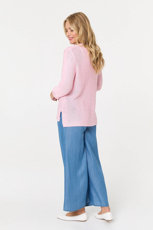 Pink | Mesh Texture 3/4 Sleeve Relaxed Top