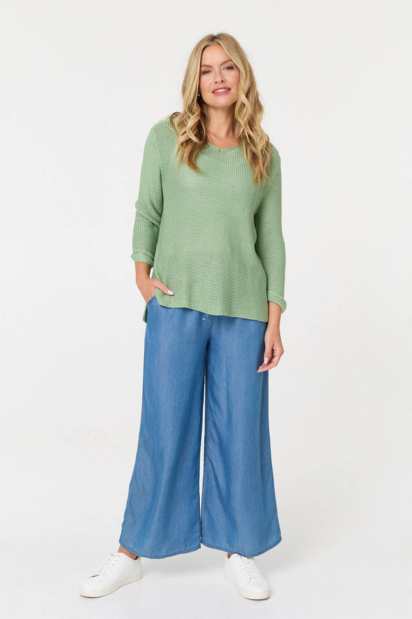 Sage | Mesh Texture 3/4 Sleeve Relaxed Top