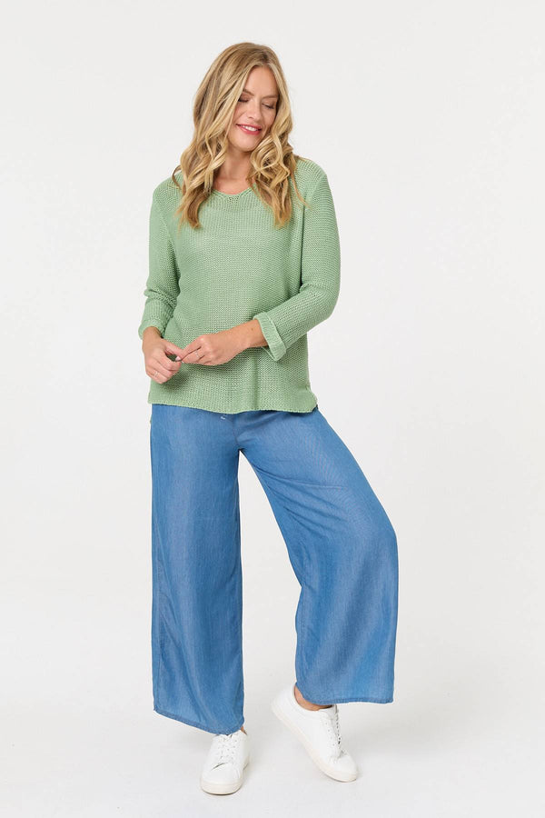 Sage | Mesh Texture 3/4 Sleeve Relaxed Top