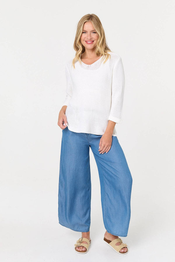 White | Mesh Texture 3/4 Sleeve Relaxed Top