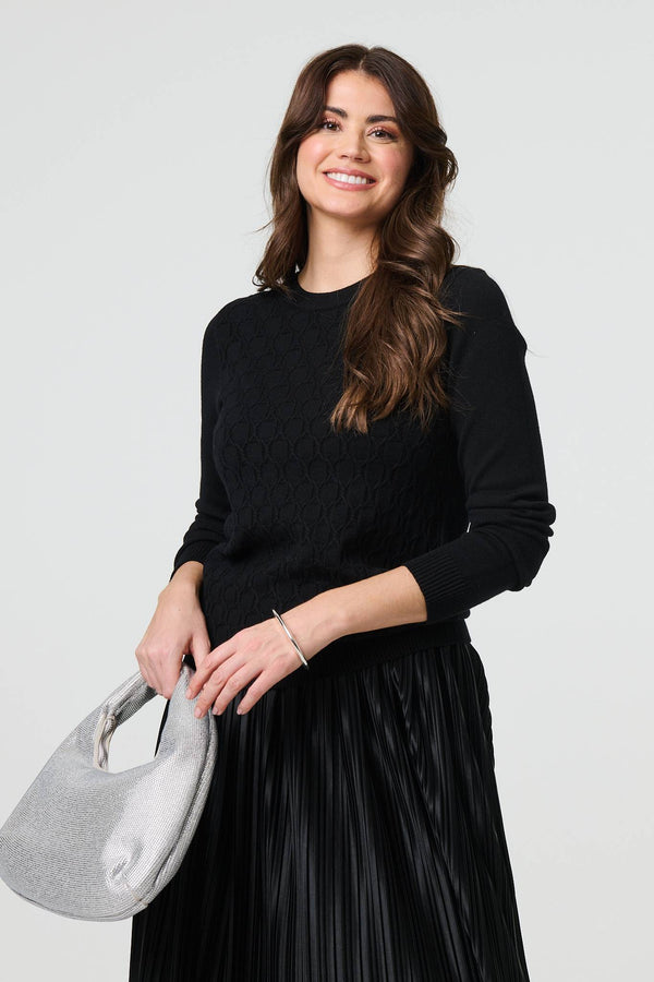 Black | Textured Knit Long Sleeve Jumper