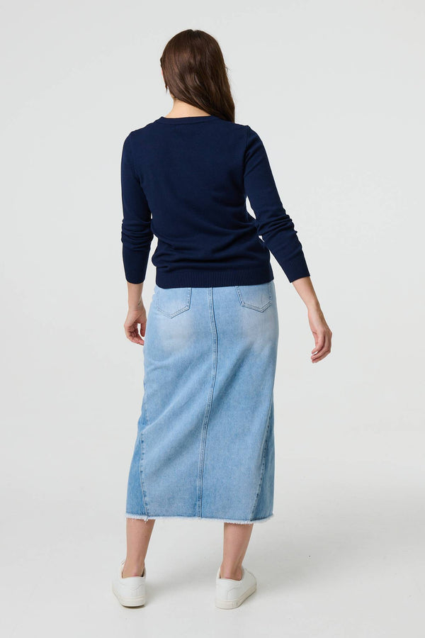 Navy | Textured Knit Long Sleeve Jumper