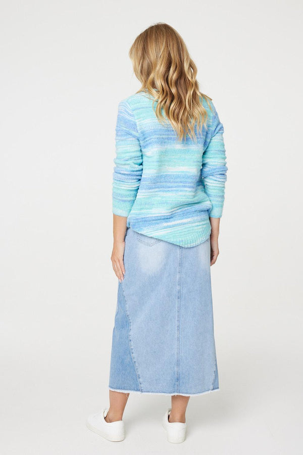 Blue | Striped Round Neck Relaxed Knit Jumper