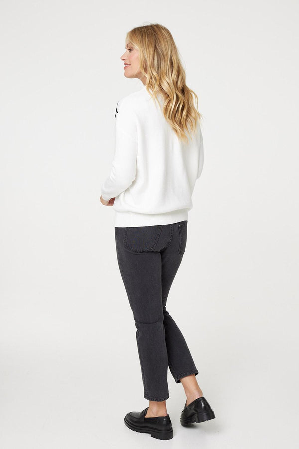 White | Abstract Print Scoop Neck Pullover