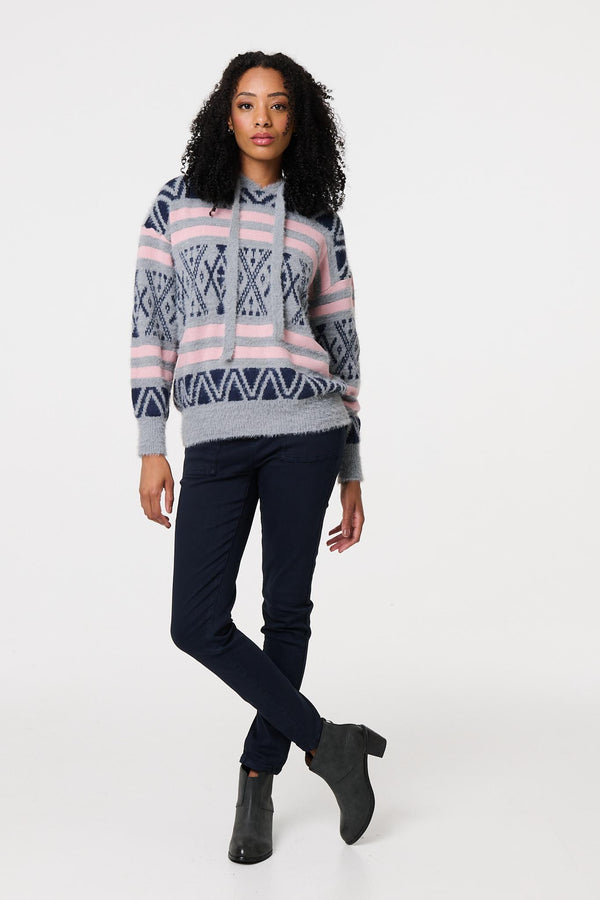 Grey | Ikat Print Relaxed Hooded Sweatshirt