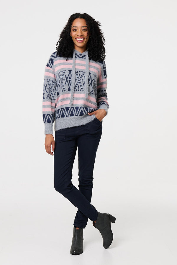 Grey | Ikat Print Relaxed Hooded Sweatshirt