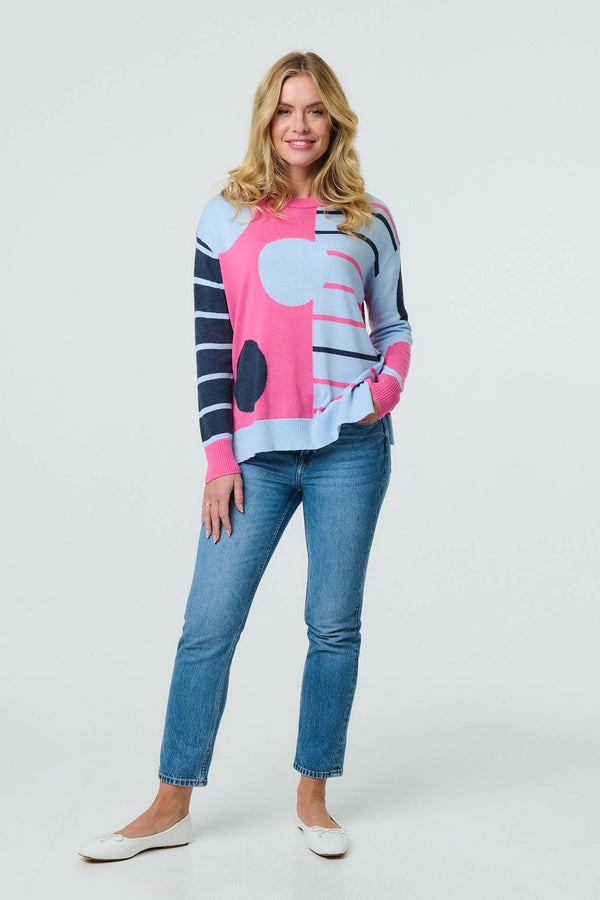 Blue | Abstract Print Drop Shoulder Jumper