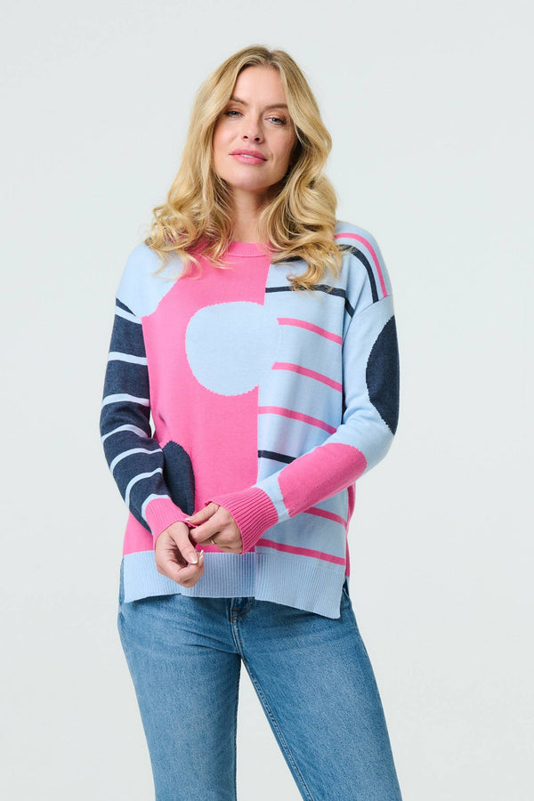 Blue | Abstract Print Drop Shoulder Jumper