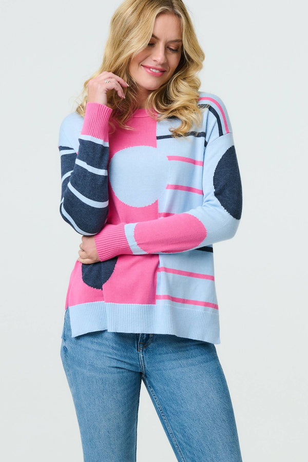 Blue | Abstract Print Drop Shoulder Jumper