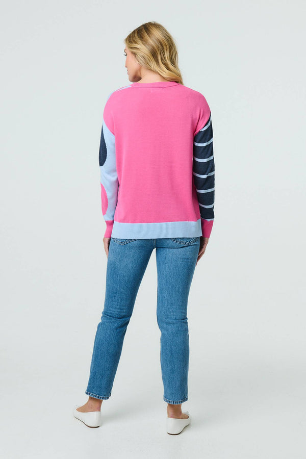 Blue | Abstract Print Drop Shoulder Jumper