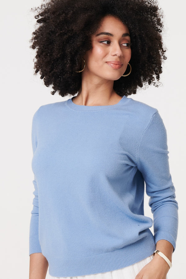 Blue | Plain Soft Knit Long Sleeve Jumper