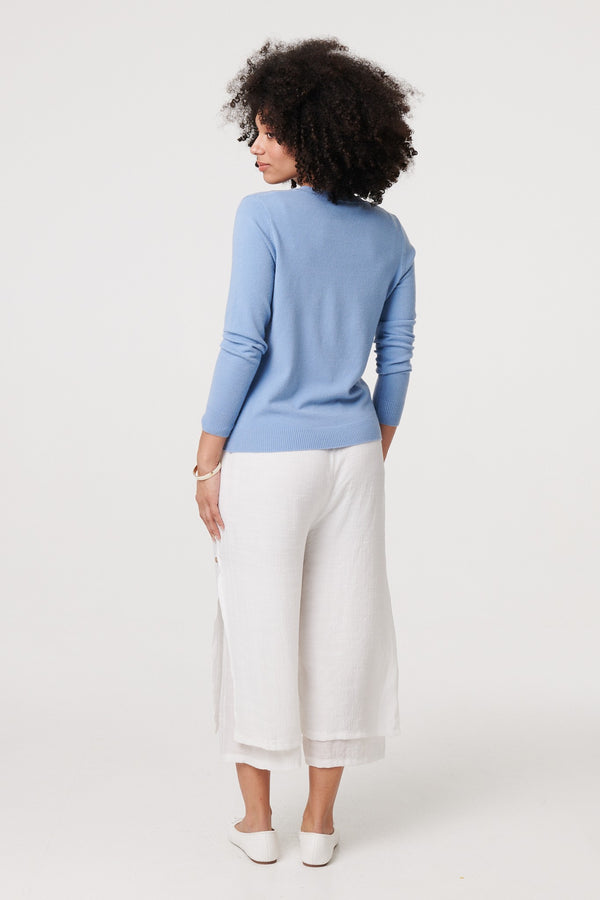 Blue | Plain Soft Knit Long Sleeve Jumper