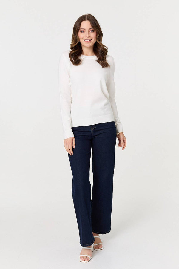 White | Plain Soft Knit Long Sleeve Jumper