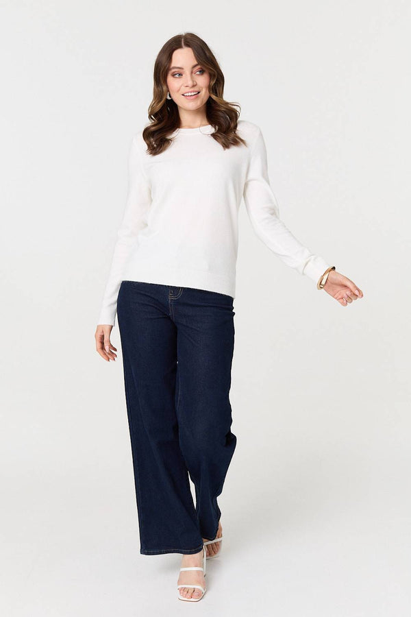 White | Plain Soft Knit Long Sleeve Jumper