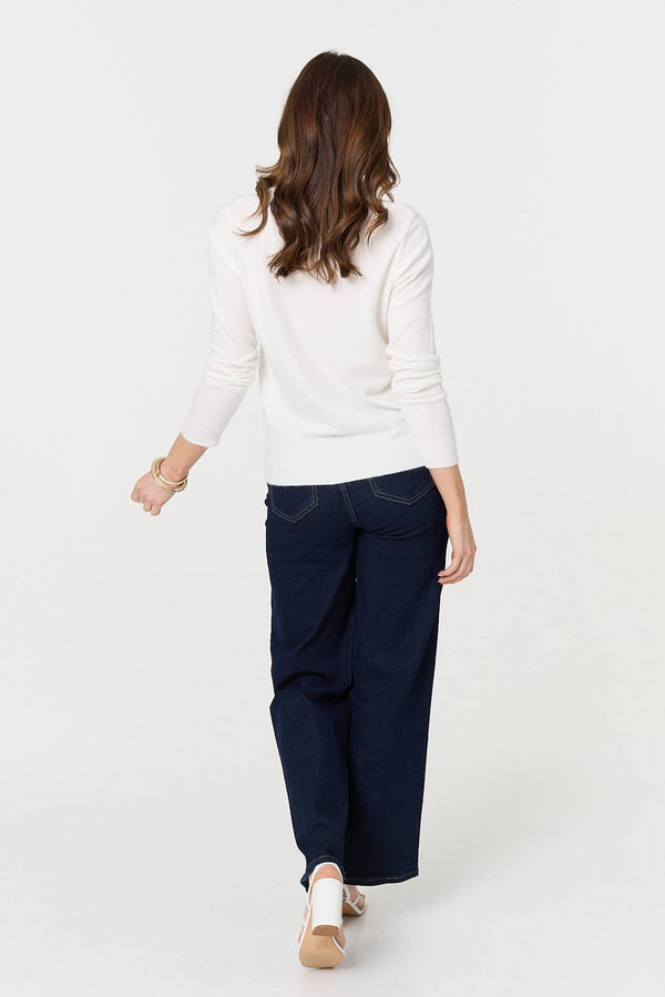White | Plain Soft Knit Long Sleeve Jumper