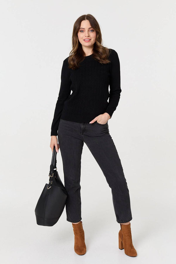 Black | Textured Knitted Long Sleeve Jumper