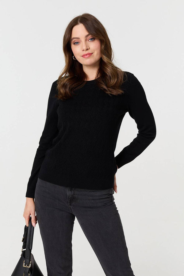 Black | Textured Knitted Long Sleeve Jumper