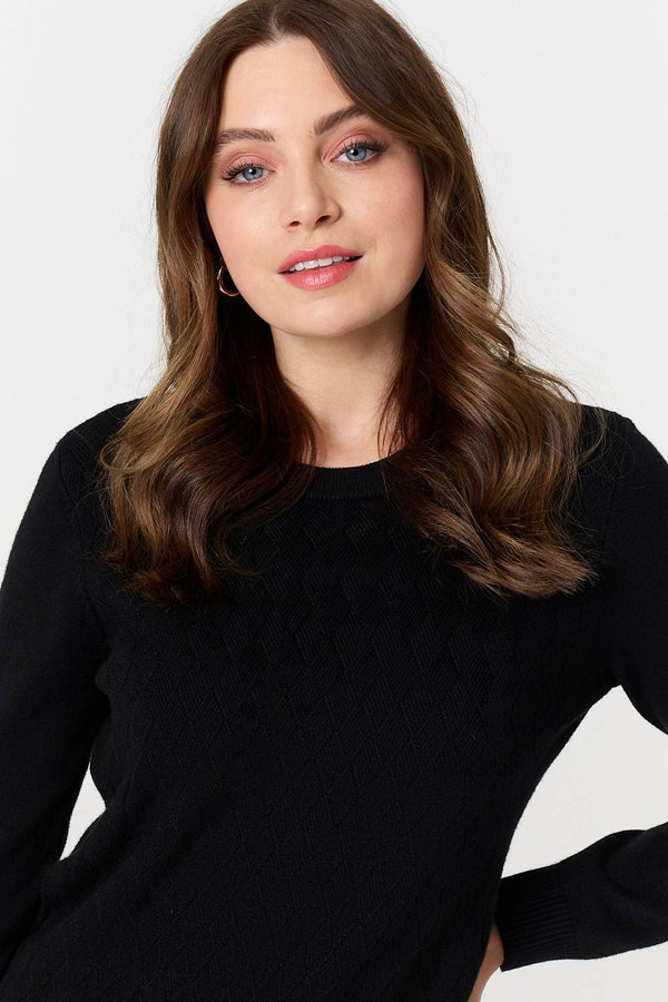 Black | Textured Knitted Long Sleeve Jumper