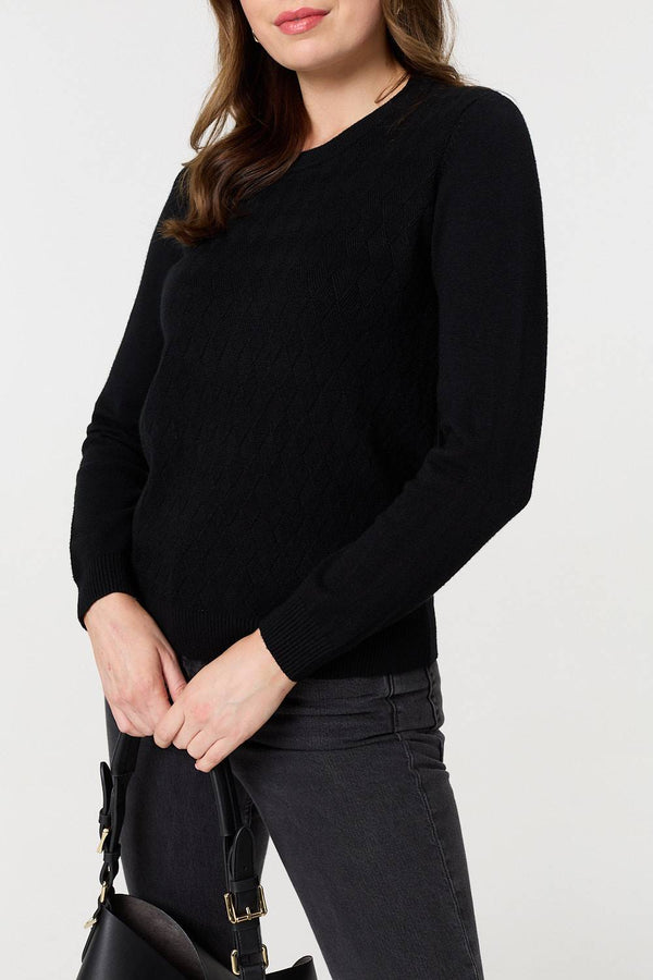 Black | Textured Knitted Long Sleeve Jumper