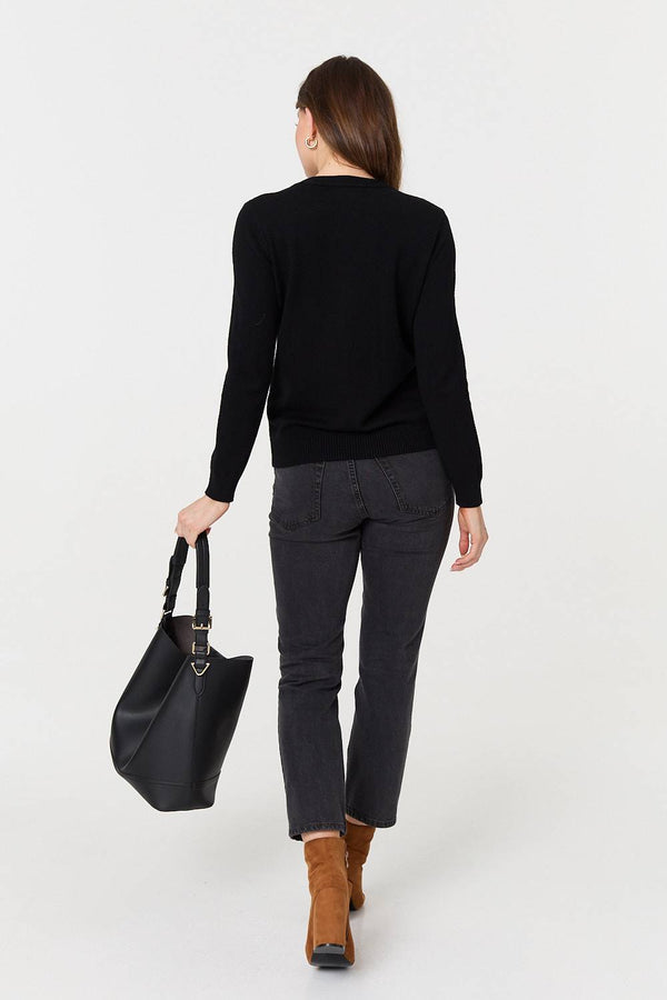 Black | Textured Knitted Long Sleeve Jumper