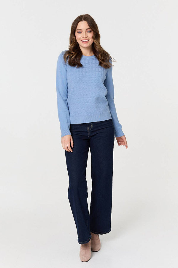 Blue | Textured Knitted Long Sleeve Jumper