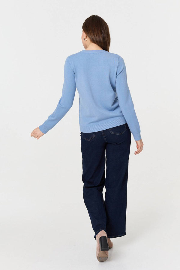 Blue | Textured Knitted Long Sleeve Jumper