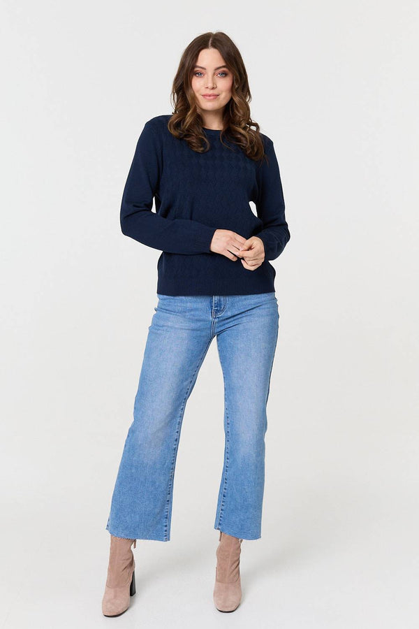 Navy | Textured Knitted Long Sleeve Jumper