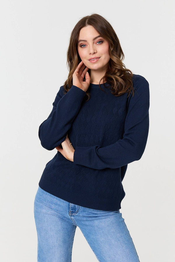 Navy | Textured Knitted Long Sleeve Jumper
