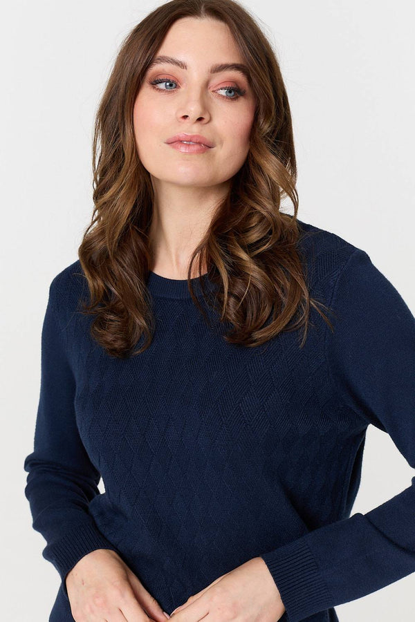 Navy | Textured Knitted Long Sleeve Jumper