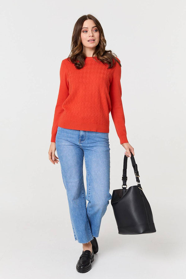 Orange | Textured Knitted Long Sleeve Jumper