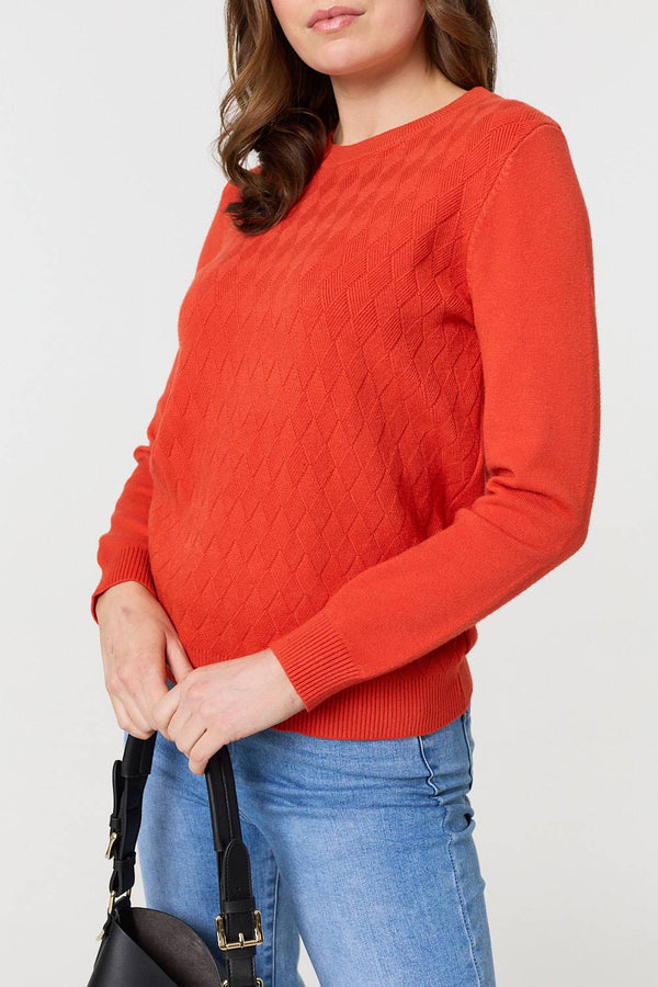 Orange | Textured Knitted Long Sleeve Jumper
