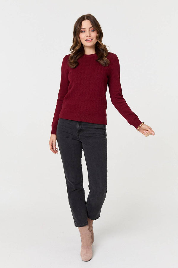 Red | Textured Knitted Long Sleeve Jumper