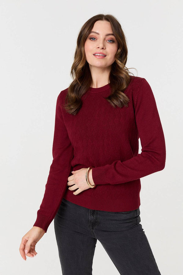 Red | Textured Knitted Long Sleeve Jumper