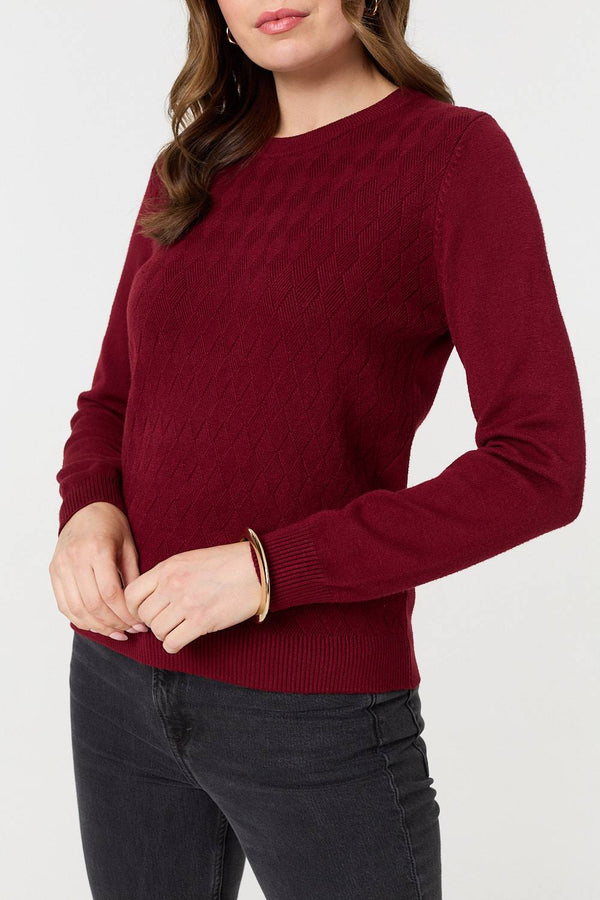 Red | Textured Knitted Long Sleeve Jumper