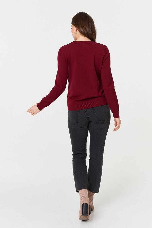 Red | Textured Knitted Long Sleeve Jumper